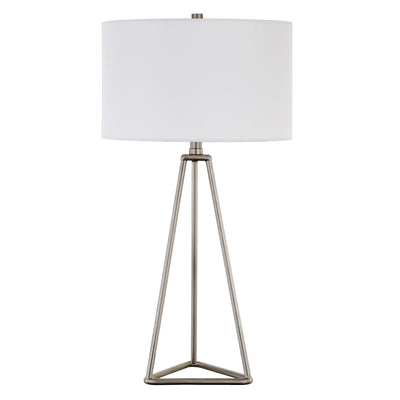 26" Silver Metal Table Lamp With White Drum Shade 