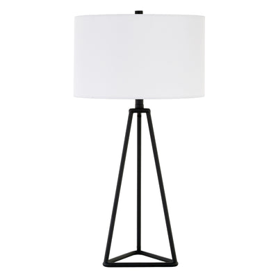 26" Black Metal Table Lamp With White Drum Shade 