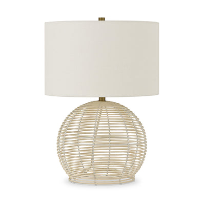 21" Natural Rattan Table Lamp With White Drum Shade 