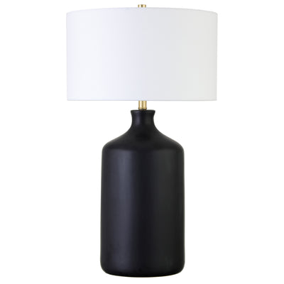 29" Black Ceramic Table Lamp With White Drum Shade 