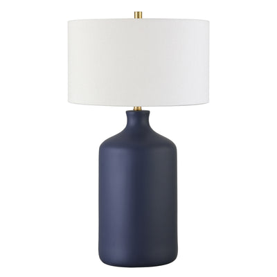 29" Navy Blue Ceramic Table Lamp With White Drum Shade 