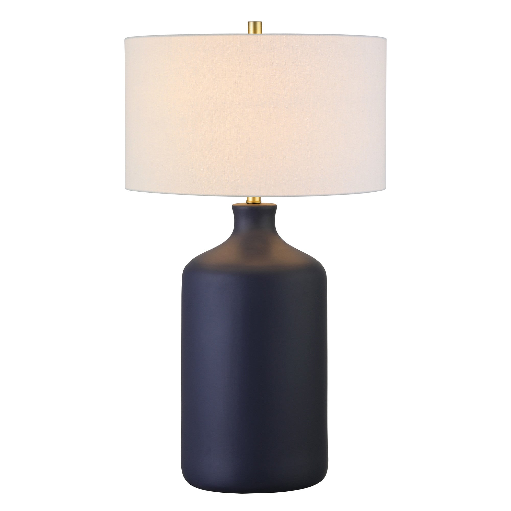 29" Navy Blue Ceramic Table Lamp With White Drum Shade 