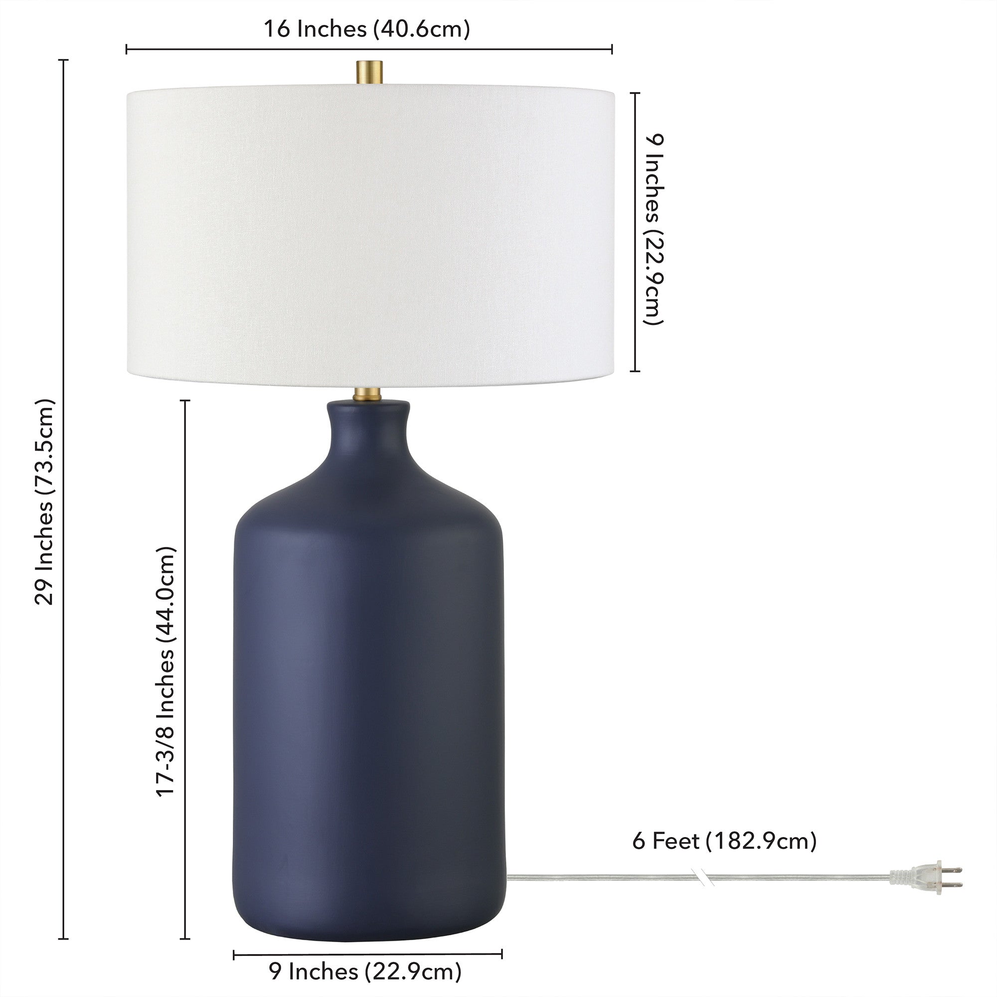 29" Navy Blue Ceramic Table Lamp With White Drum Shade 
