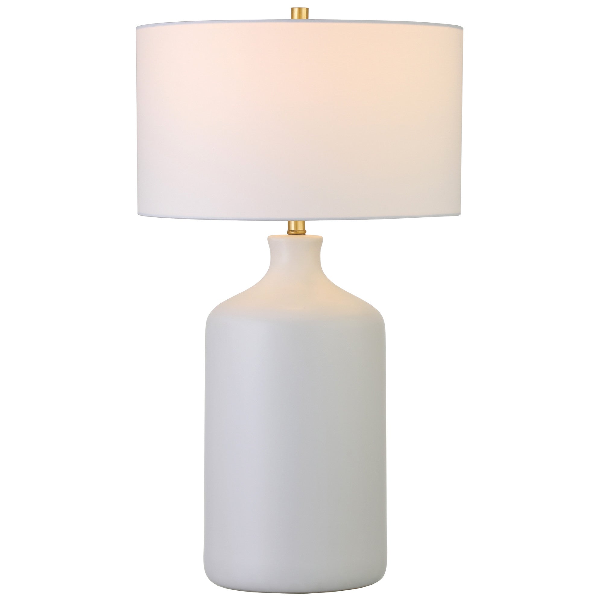 29" White Ceramic Table Lamp With White Drum Shade 