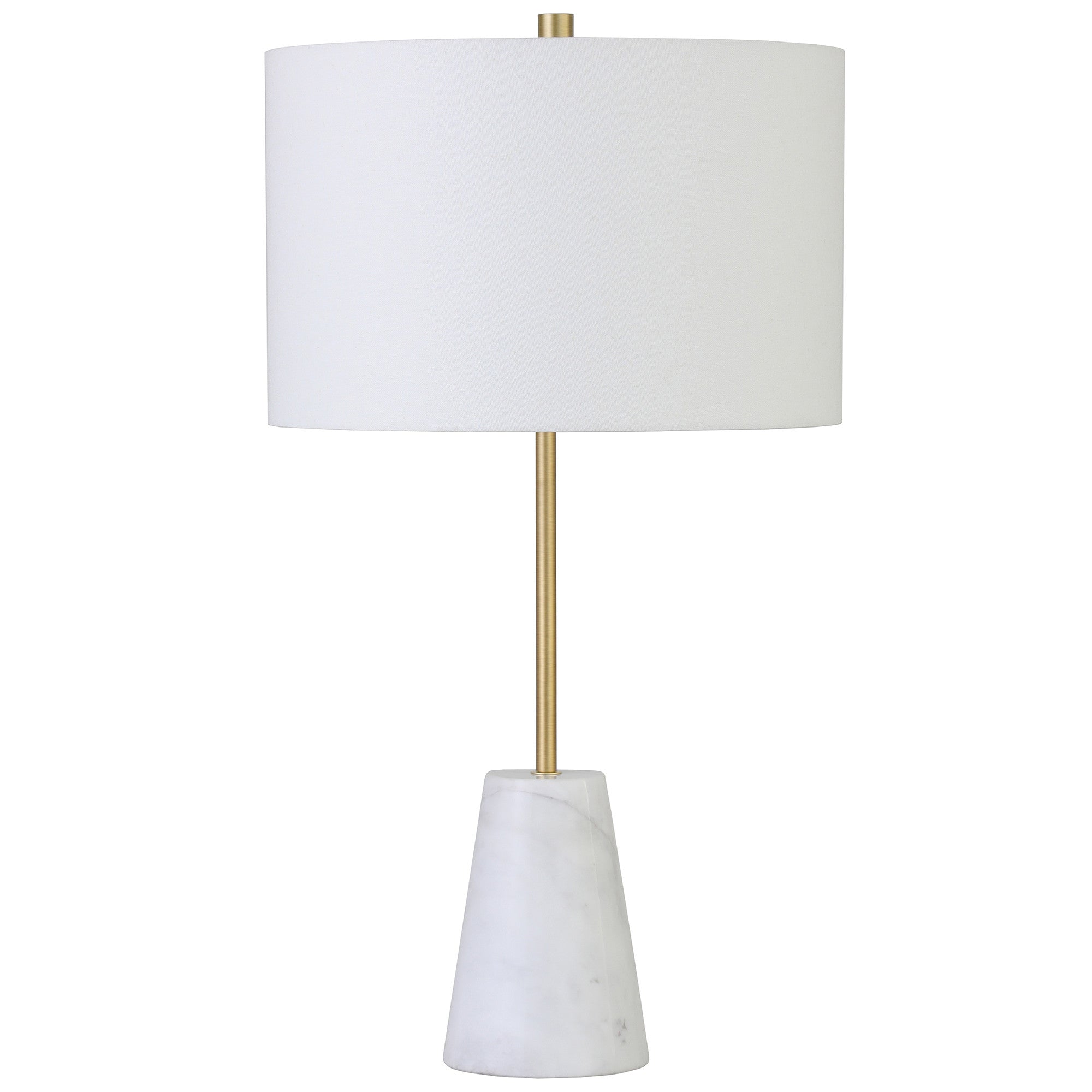 26" Gold and White Marble Table Lamp With White Drum Shade 