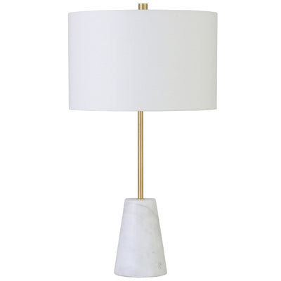 26" Gold and White Marble Table Lamp With White Drum Shade 