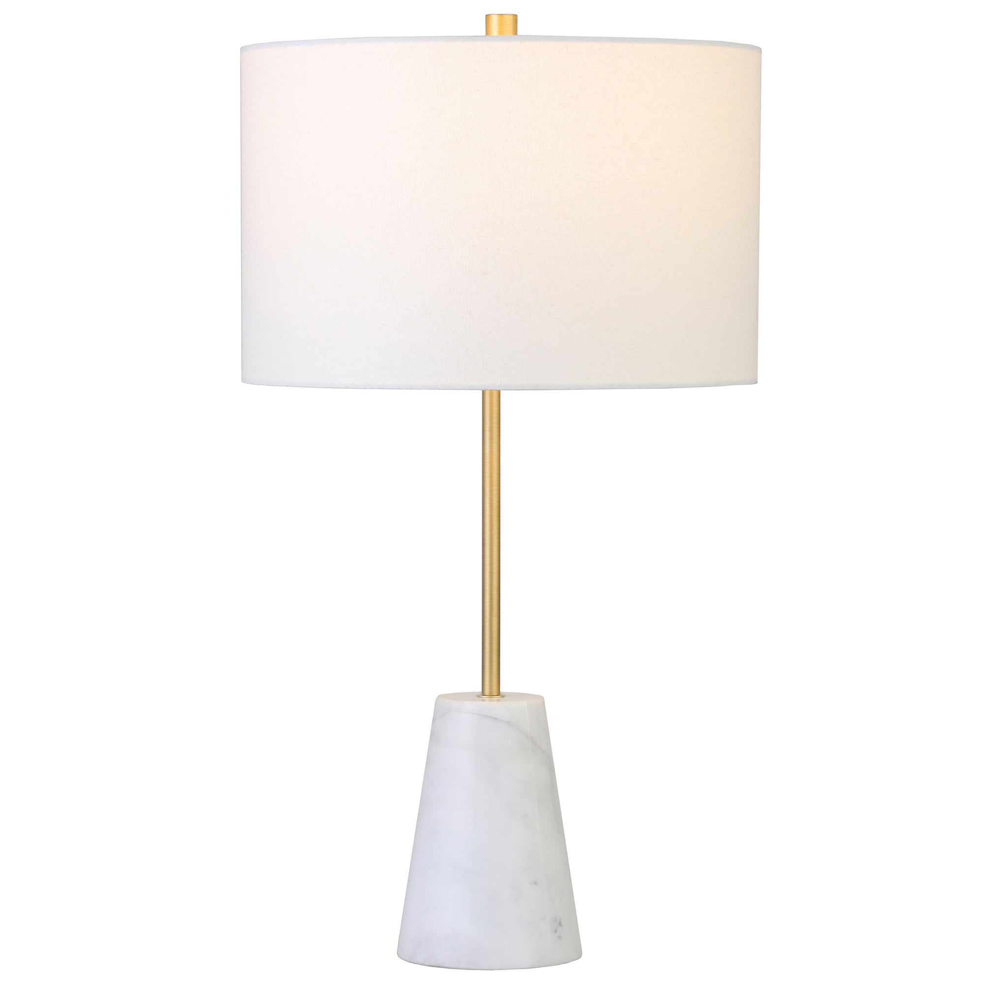 26" Gold and White Marble Table Lamp With White Drum Shade 