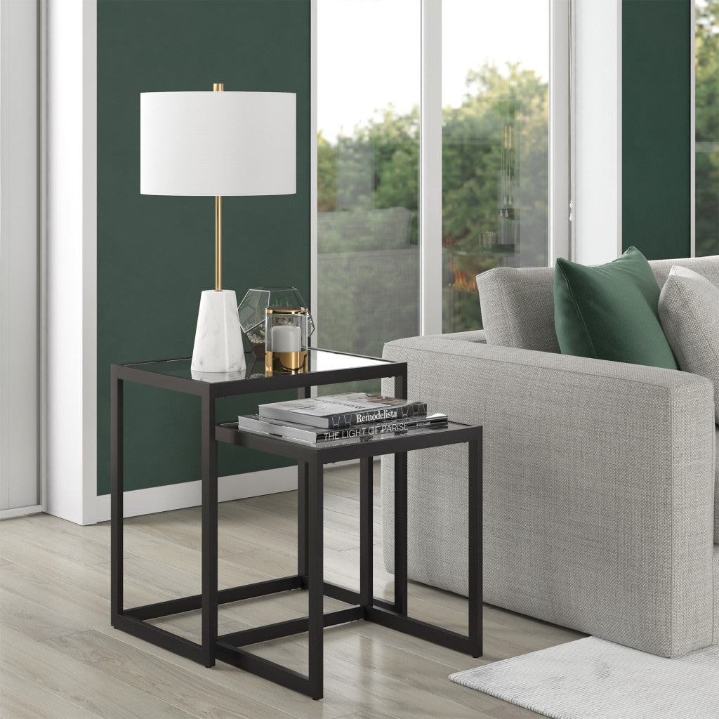 26" Gold and White Marble Table Lamp With White Drum Shade 