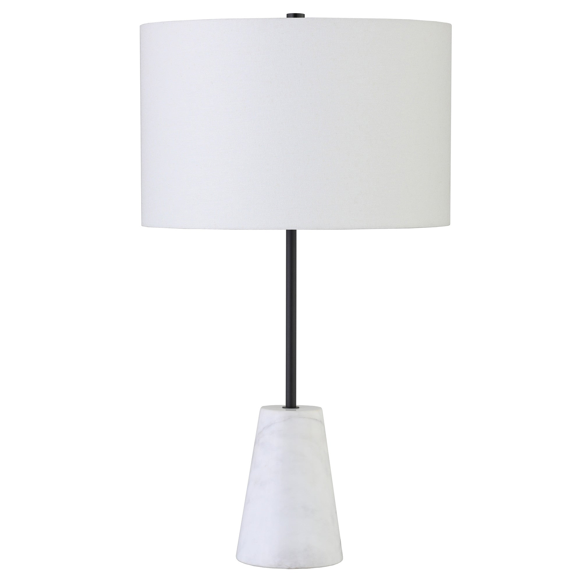 26" Black and White Marble Table Lamp With White Drum Shade 