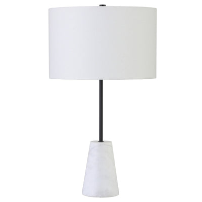 26" Black and White Marble Table Lamp With White Drum Shade 