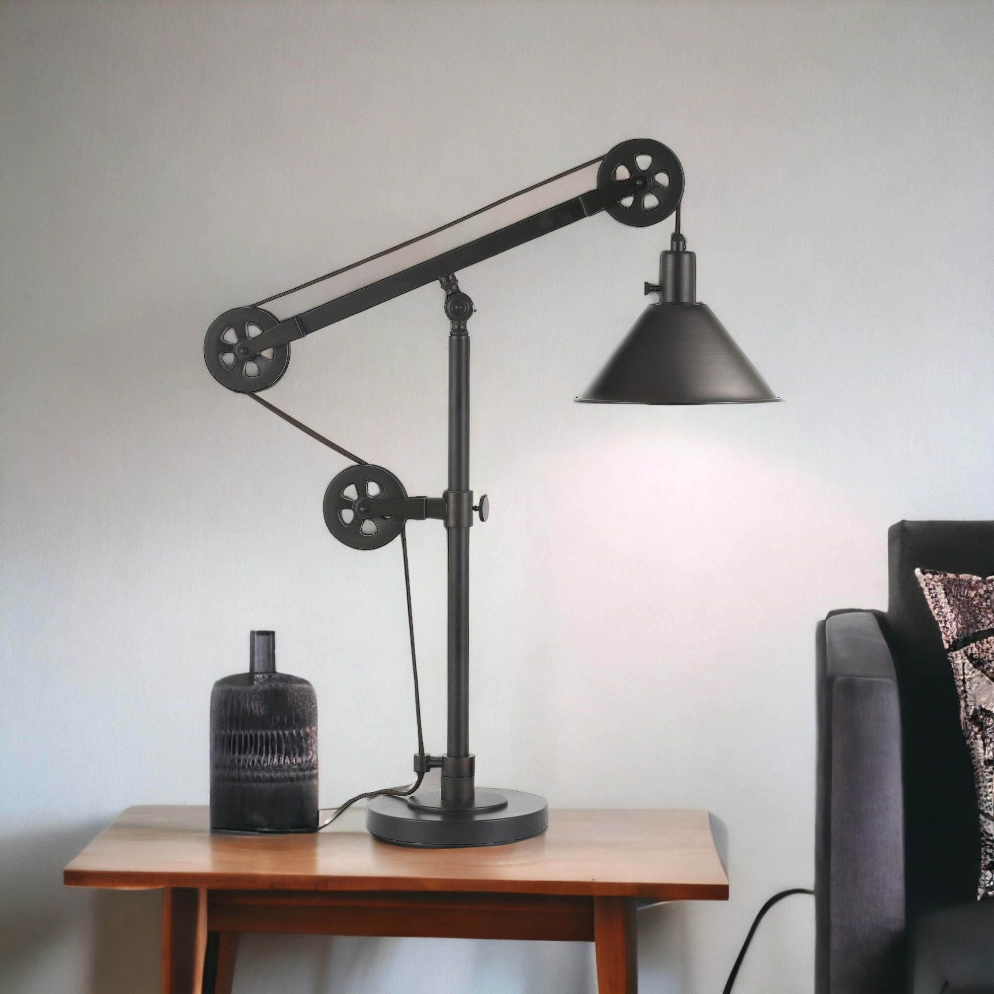 29" Black Metal Desk Table Lamp With Black Cone Shade 