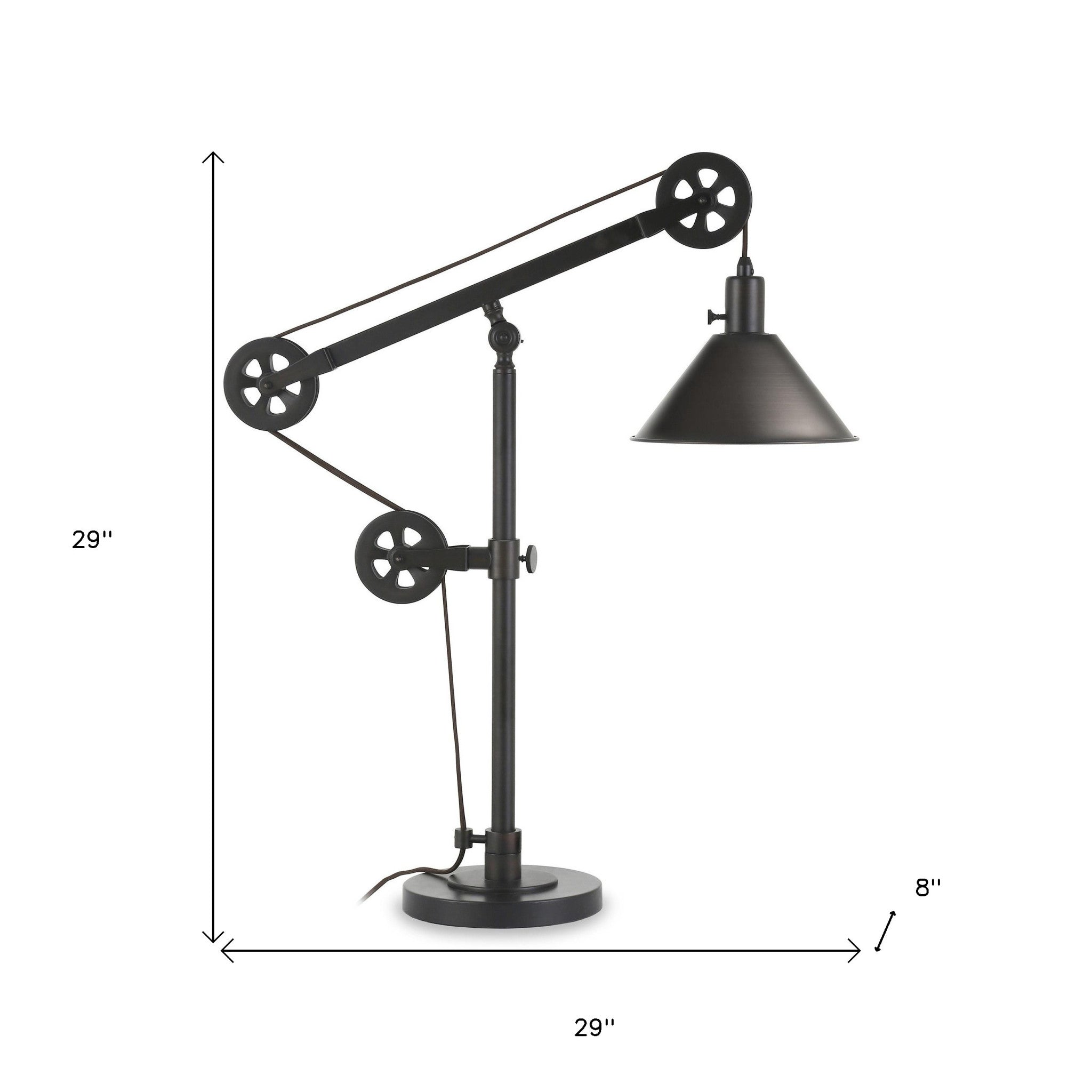 29" Black Metal Desk Table Lamp With Black Cone Shade 