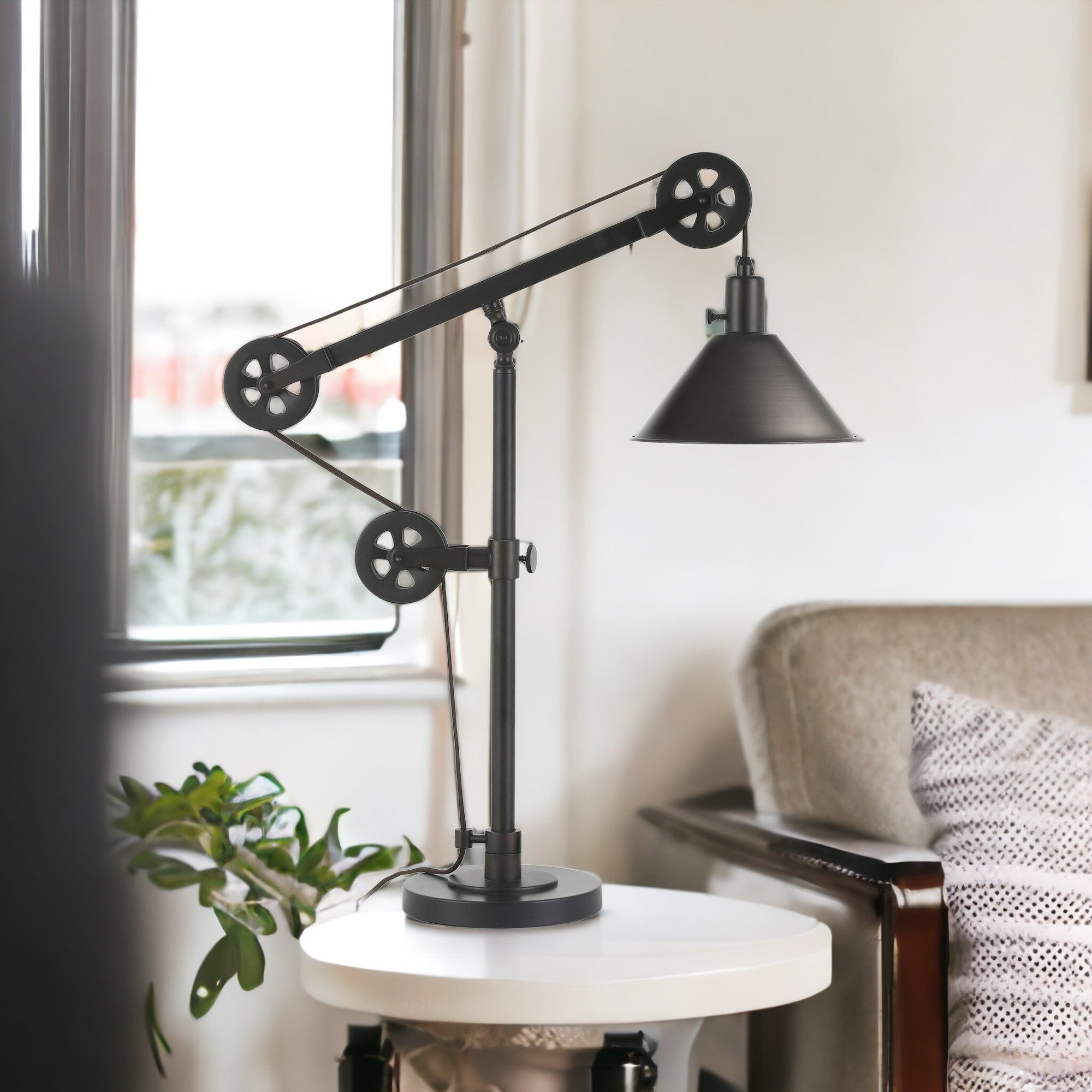 29" Black Metal Desk Table Lamp With Black Cone Shade 
