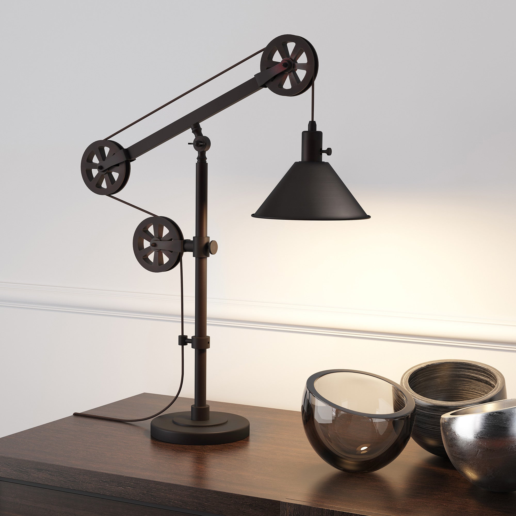 29" Black Metal Desk Table Lamp With Black Cone Shade 