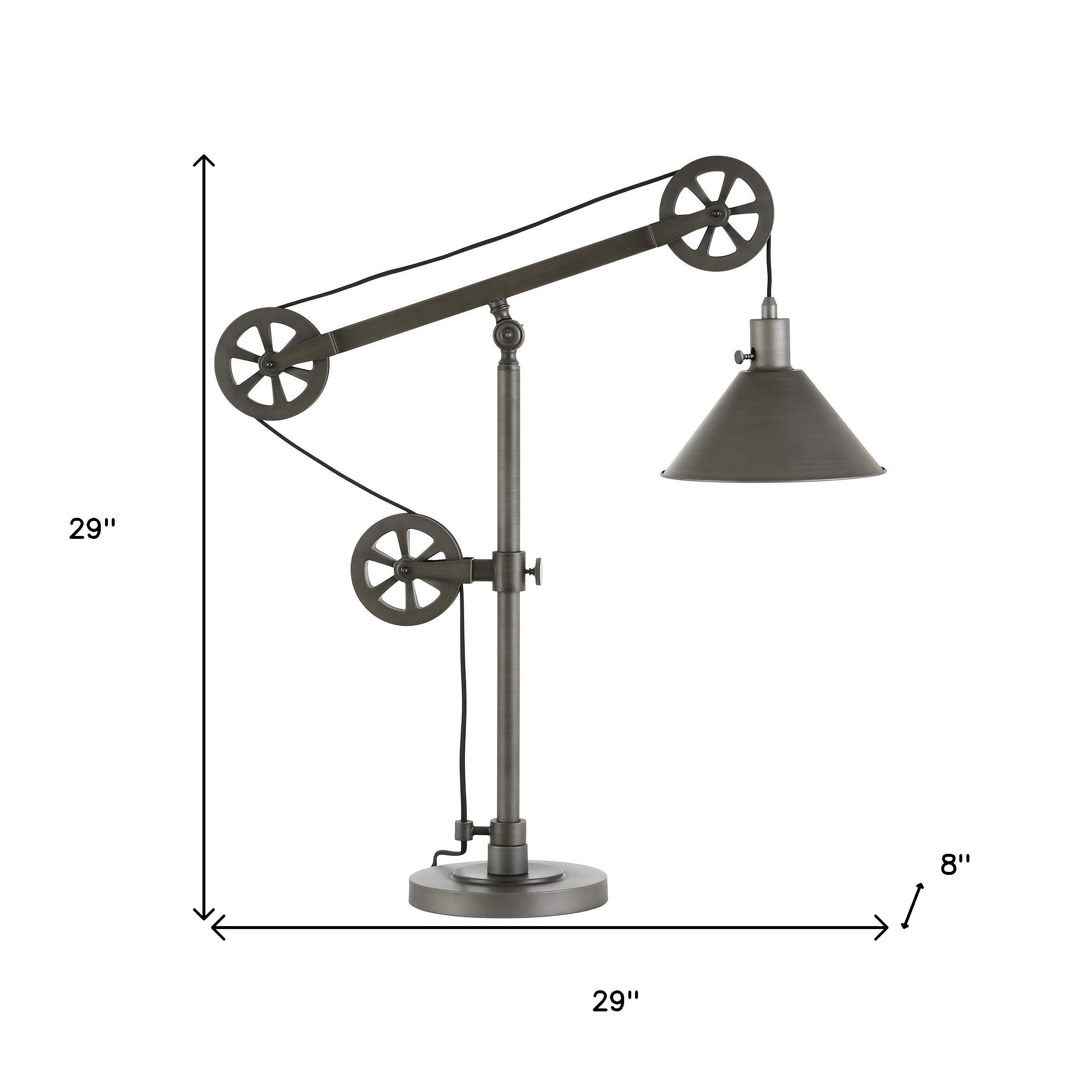 29" Gray Metal Desk Table Lamp With Gray Cone Shade 