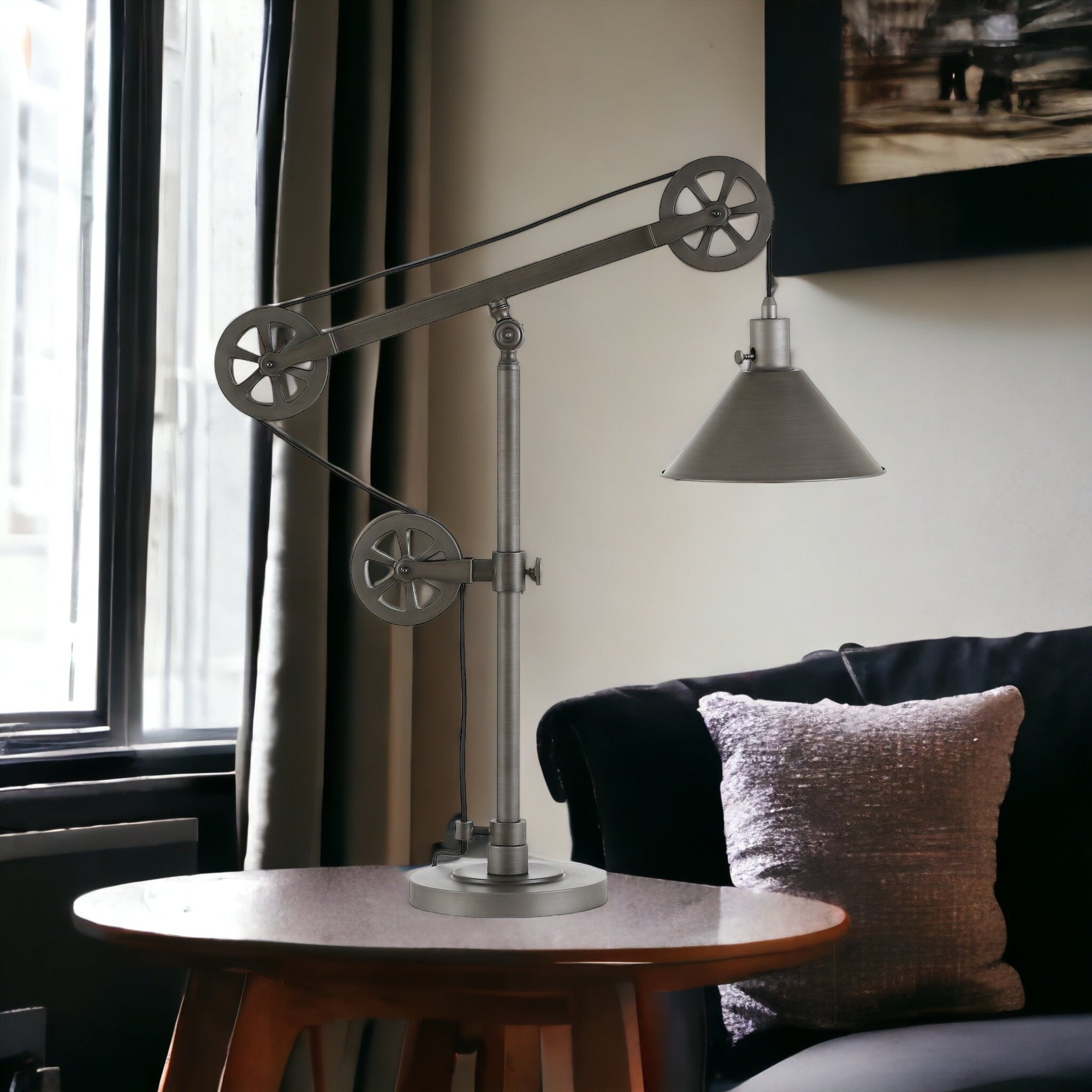 29" Gray Metal Desk Table Lamp With Gray Cone Shade 