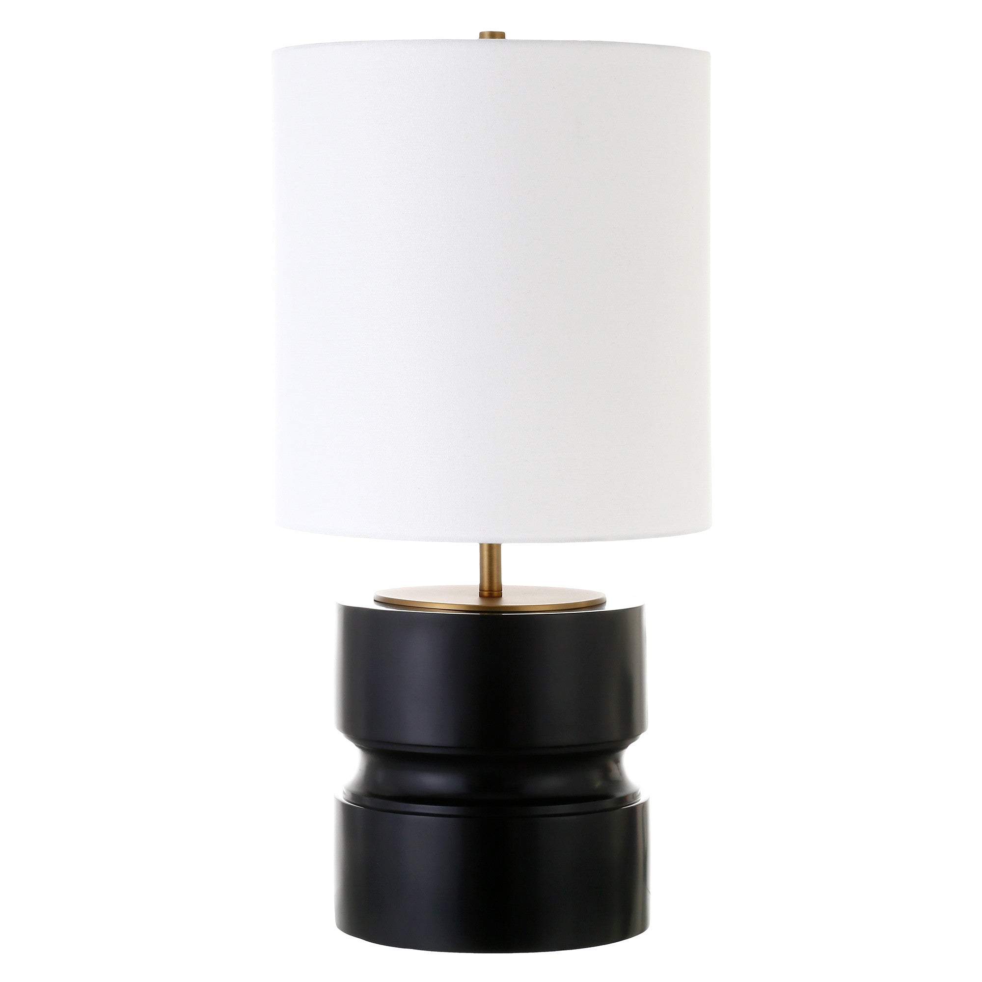 27" Black Metal Table Lamp With White Drum Shade 