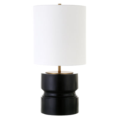 27" Black Metal Table Lamp With White Drum Shade 