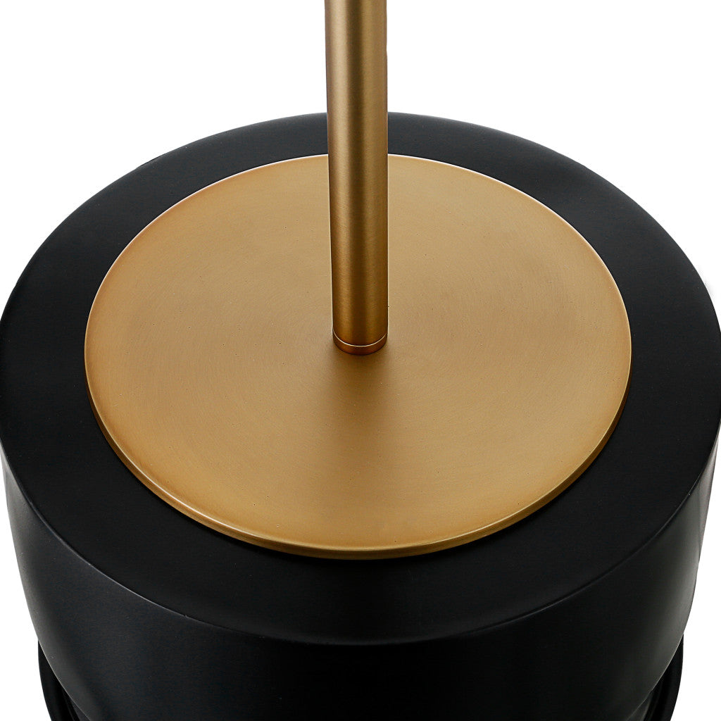 27" Black Metal Table Lamp With White Drum Shade 