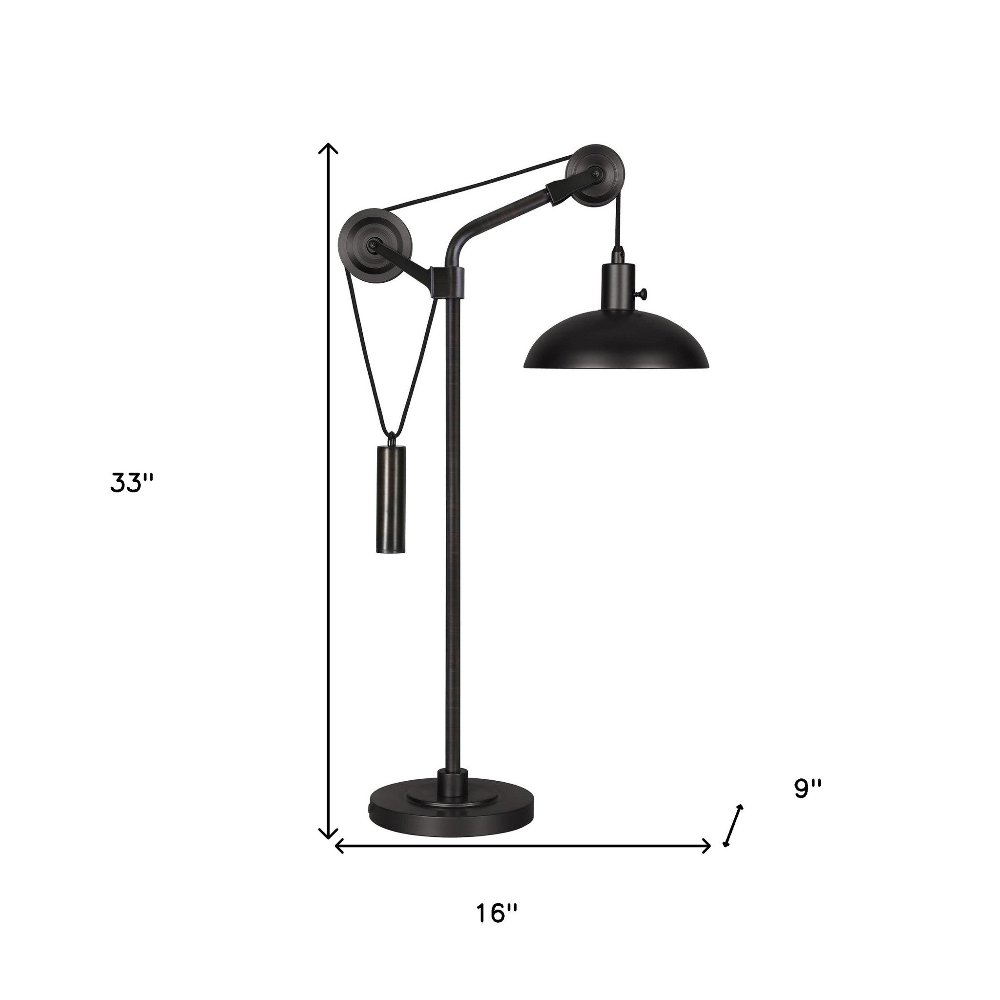 33" Black Metal Adjustable Desk Table Lamp With Black Dome Shade 