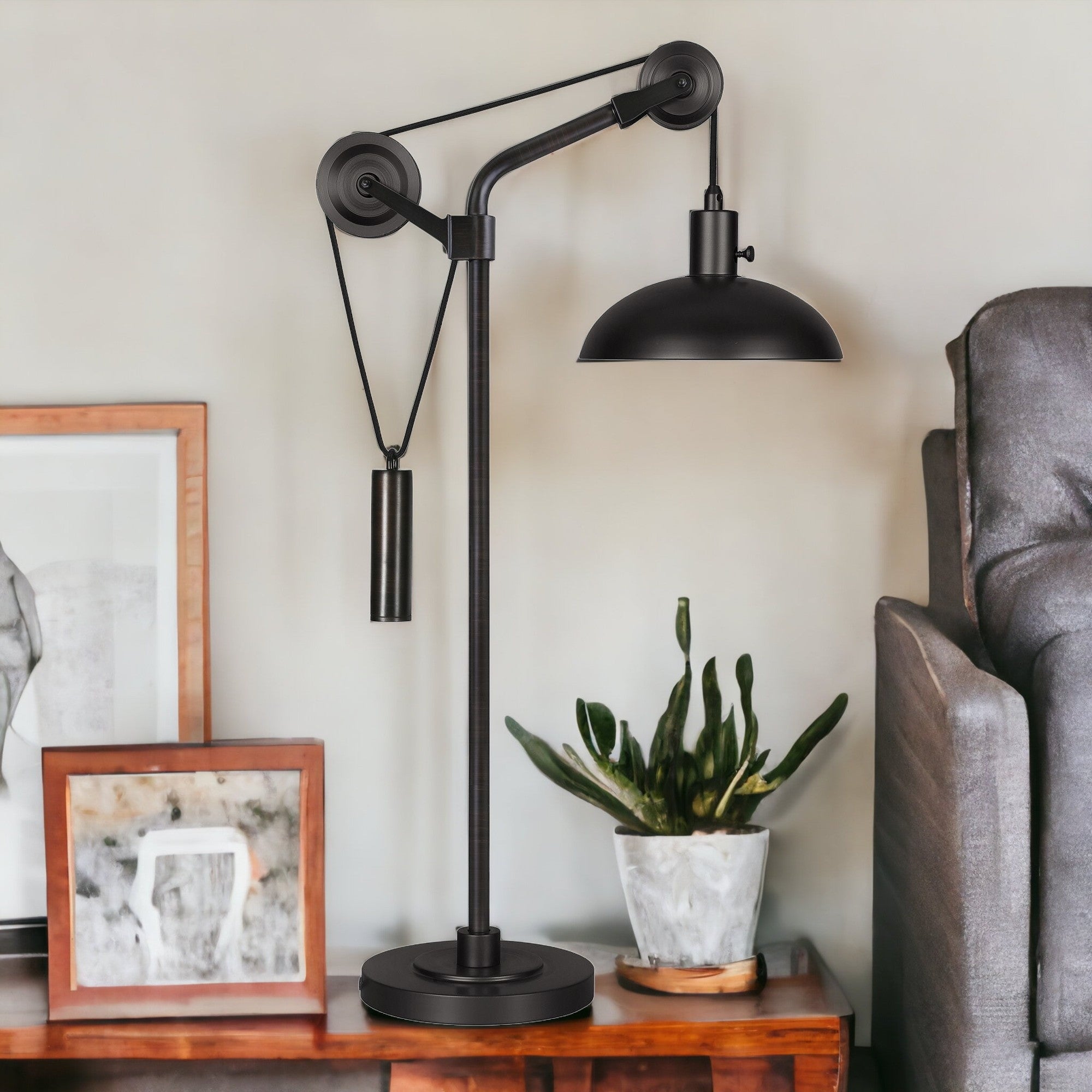 33" Black Metal Adjustable Desk Table Lamp With Black Dome Shade 