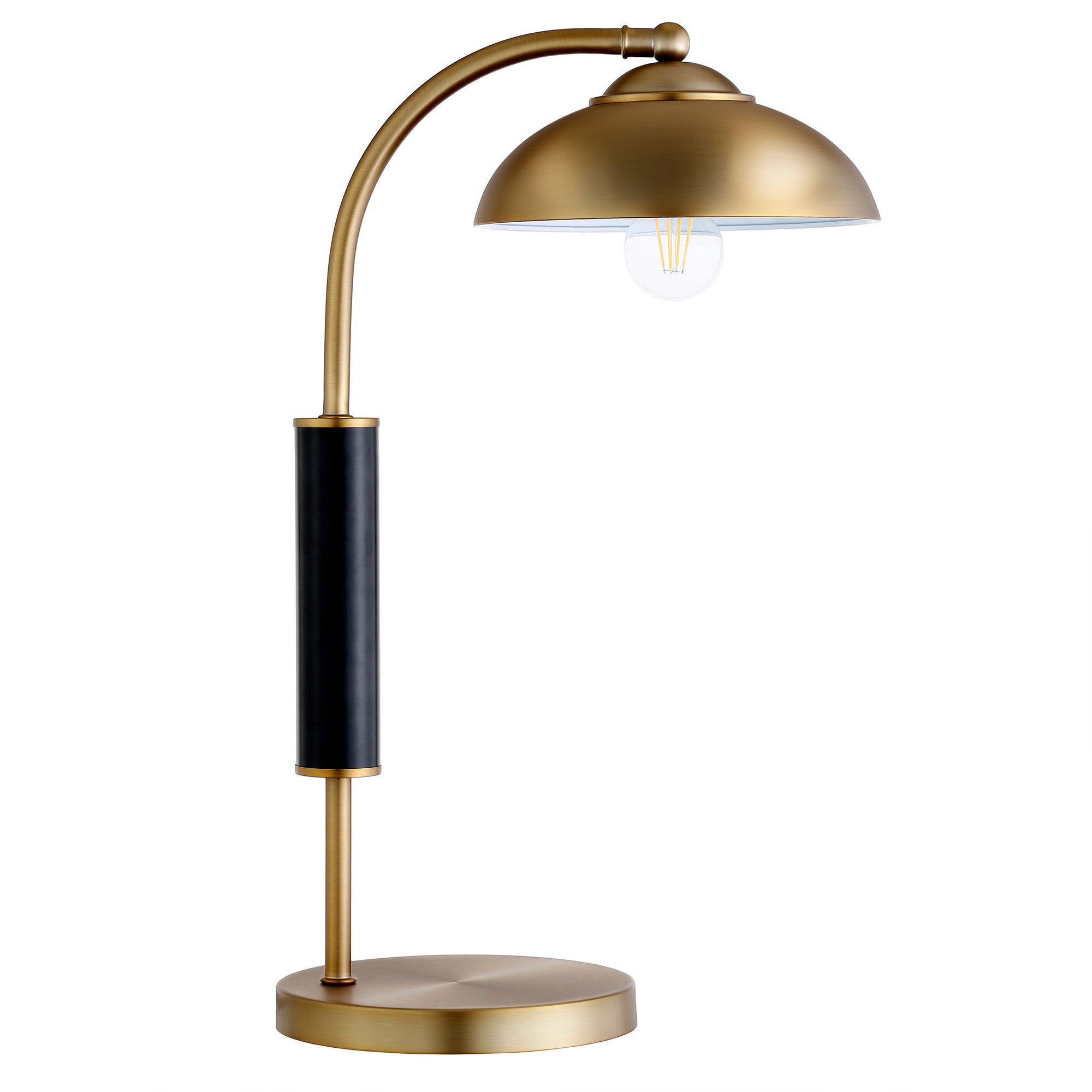 24" Gold and Black Metal Desk Table Lamp With Gold Dome Shade 