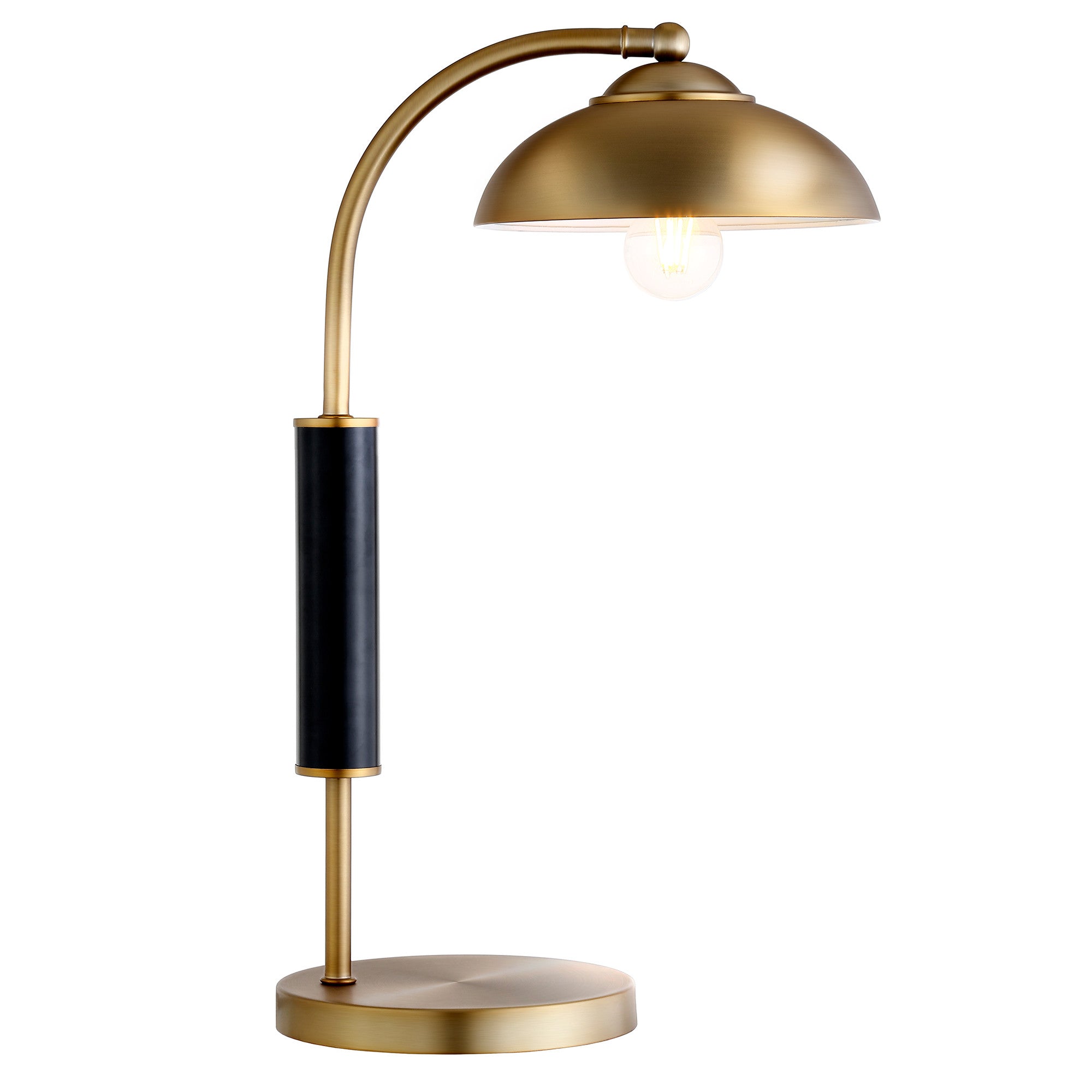 24" Gold and Black Metal Desk Table Lamp With Gold Dome Shade 
