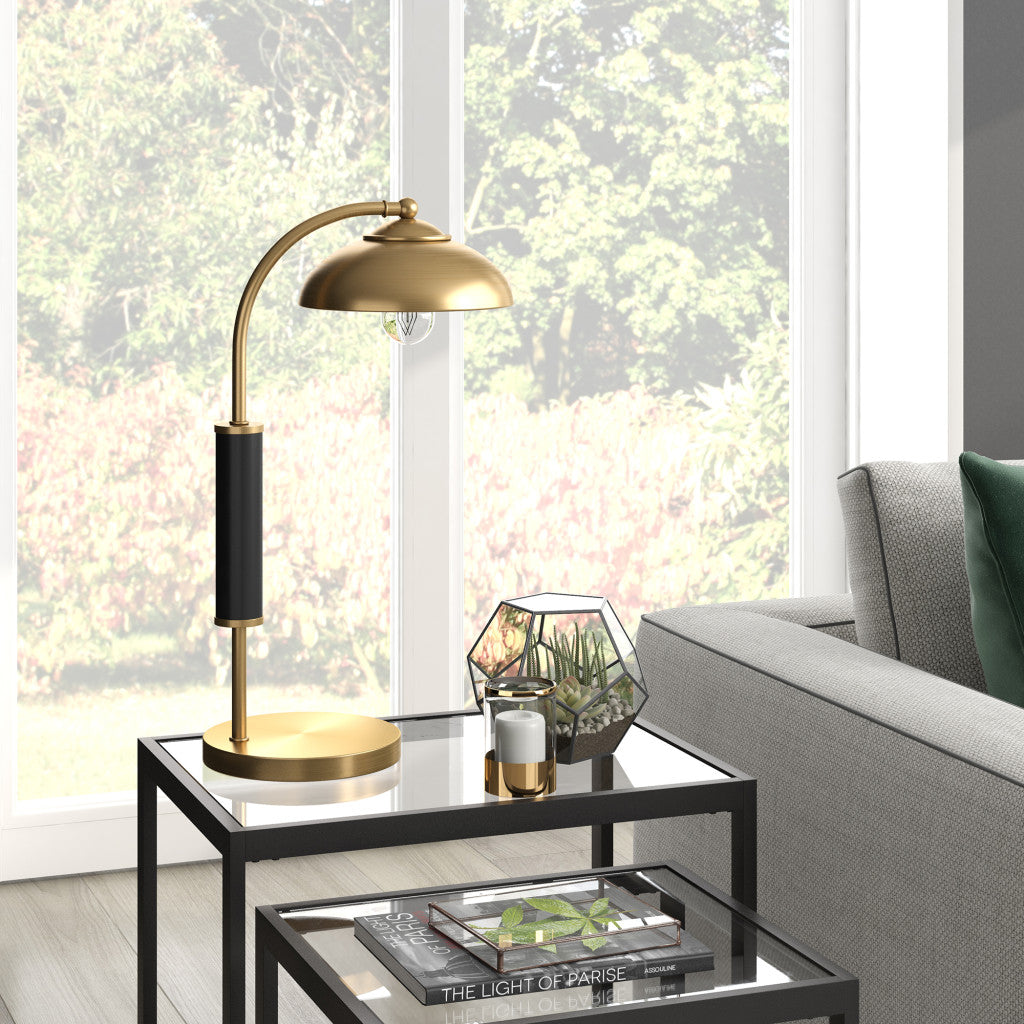 24" Gold and Black Metal Desk Table Lamp With Gold Dome Shade 