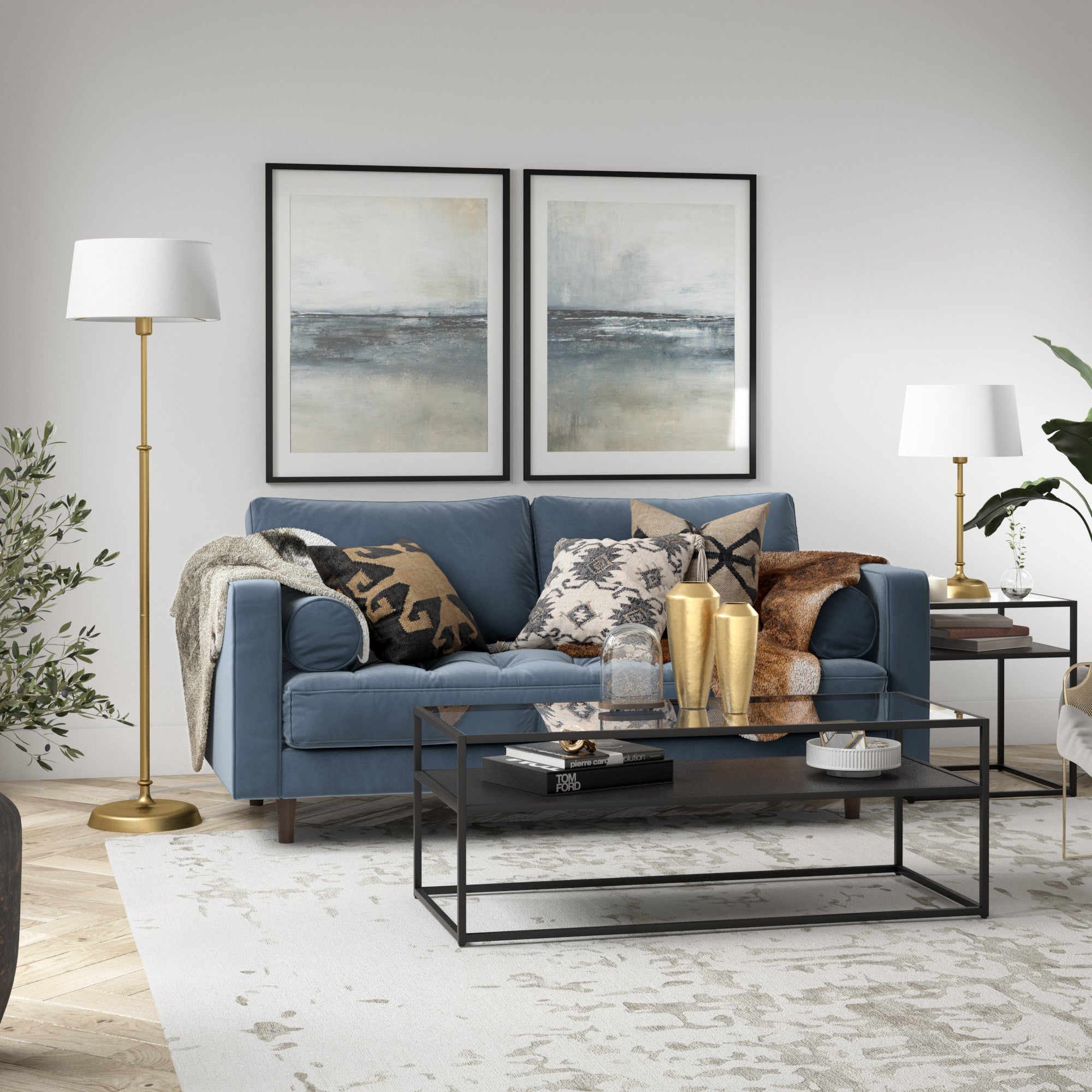 24" Gold Metal Table Lamp With White Drum Shade 