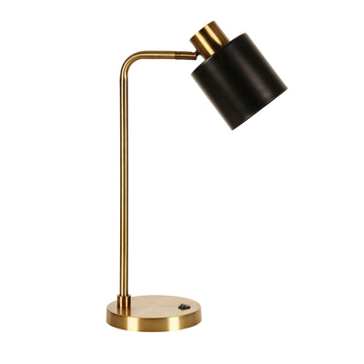 20" Gold Metal Desk Table Lamp With Black Drum Shade 