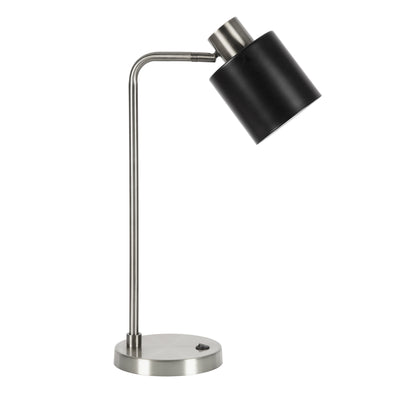20" Silver Metal Desk Table Lamp With Black Drum Shade 