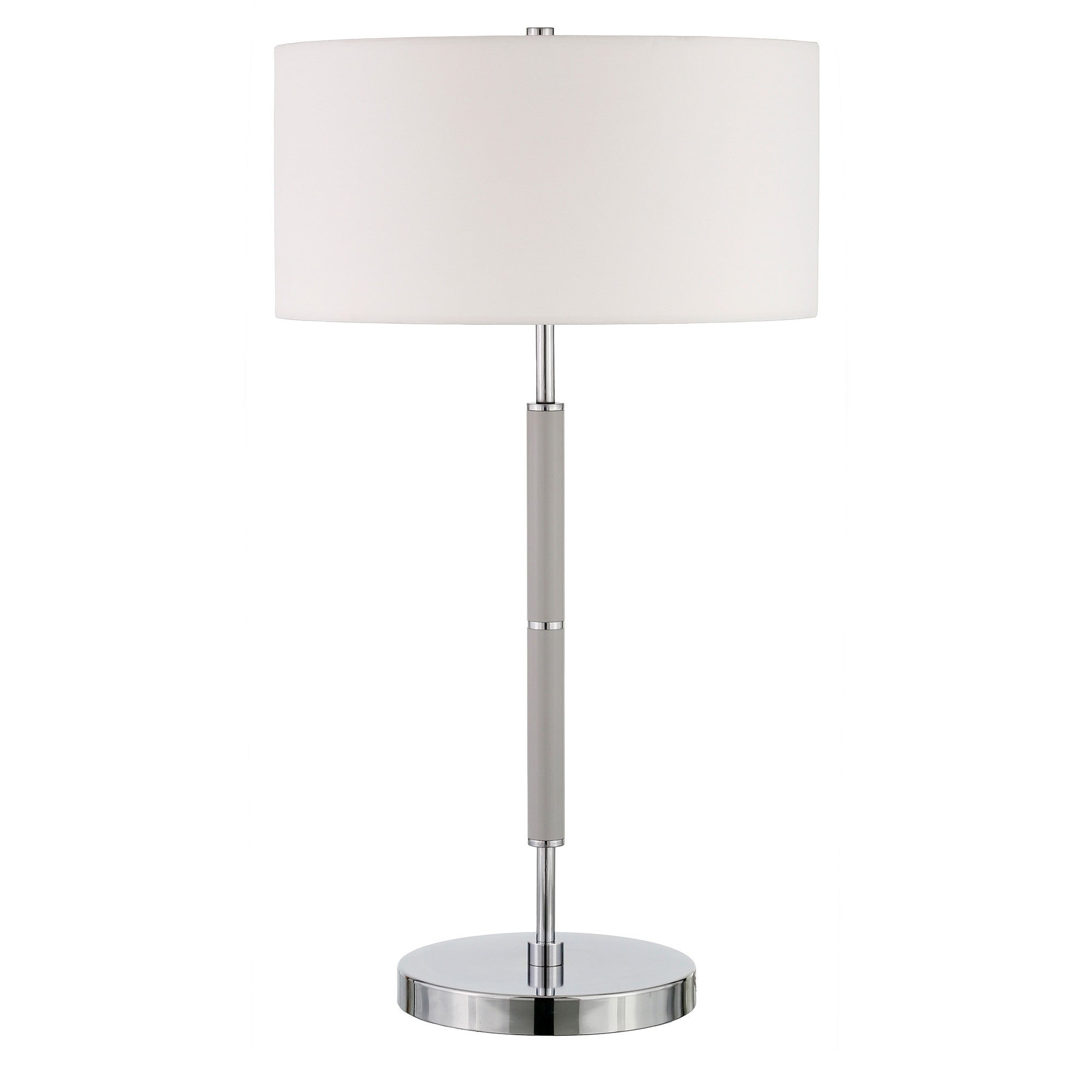 25" Gray Metal Two Light Table Lamp With White Drum Shade 