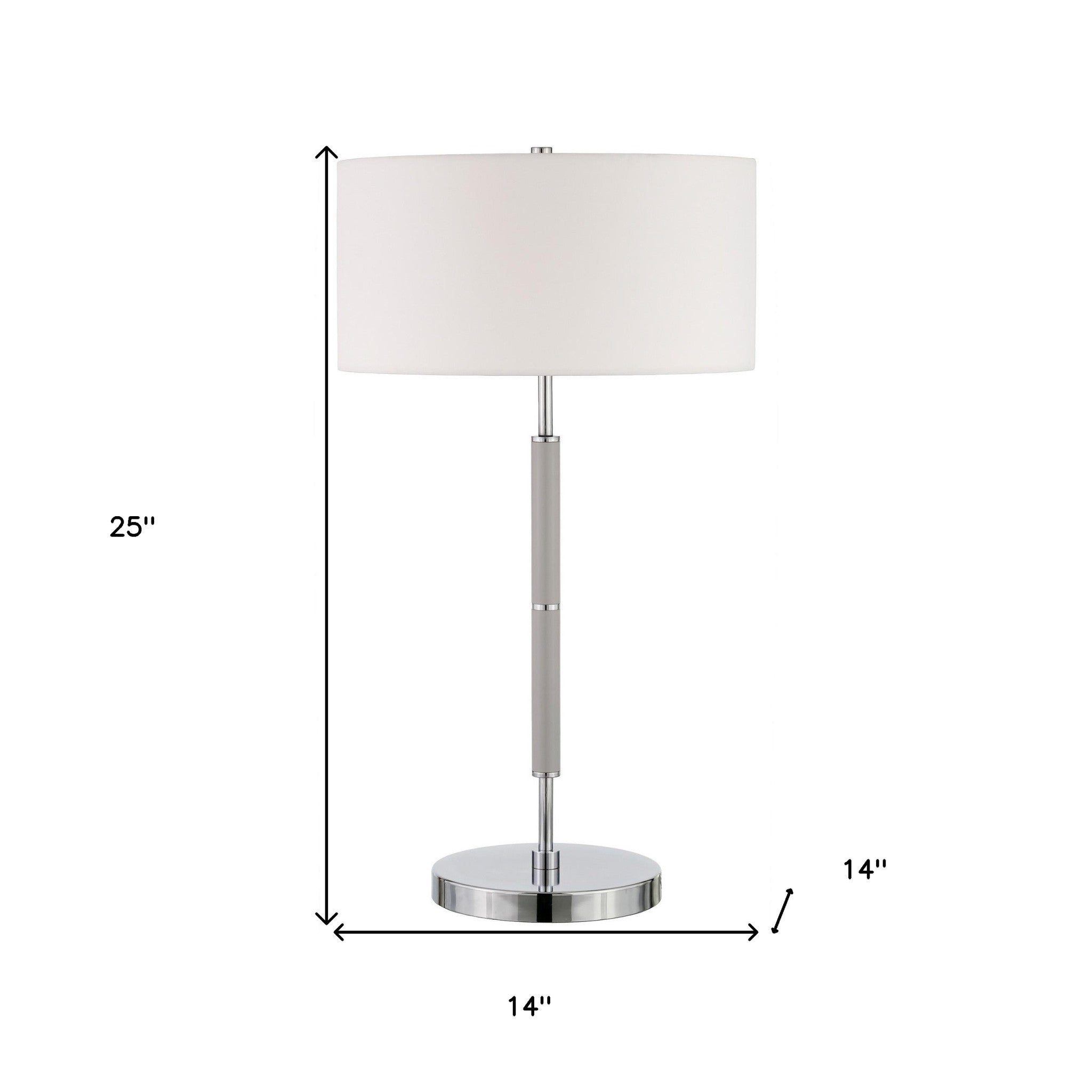 25" Gray Metal Two Light Table Lamp With White Drum Shade 