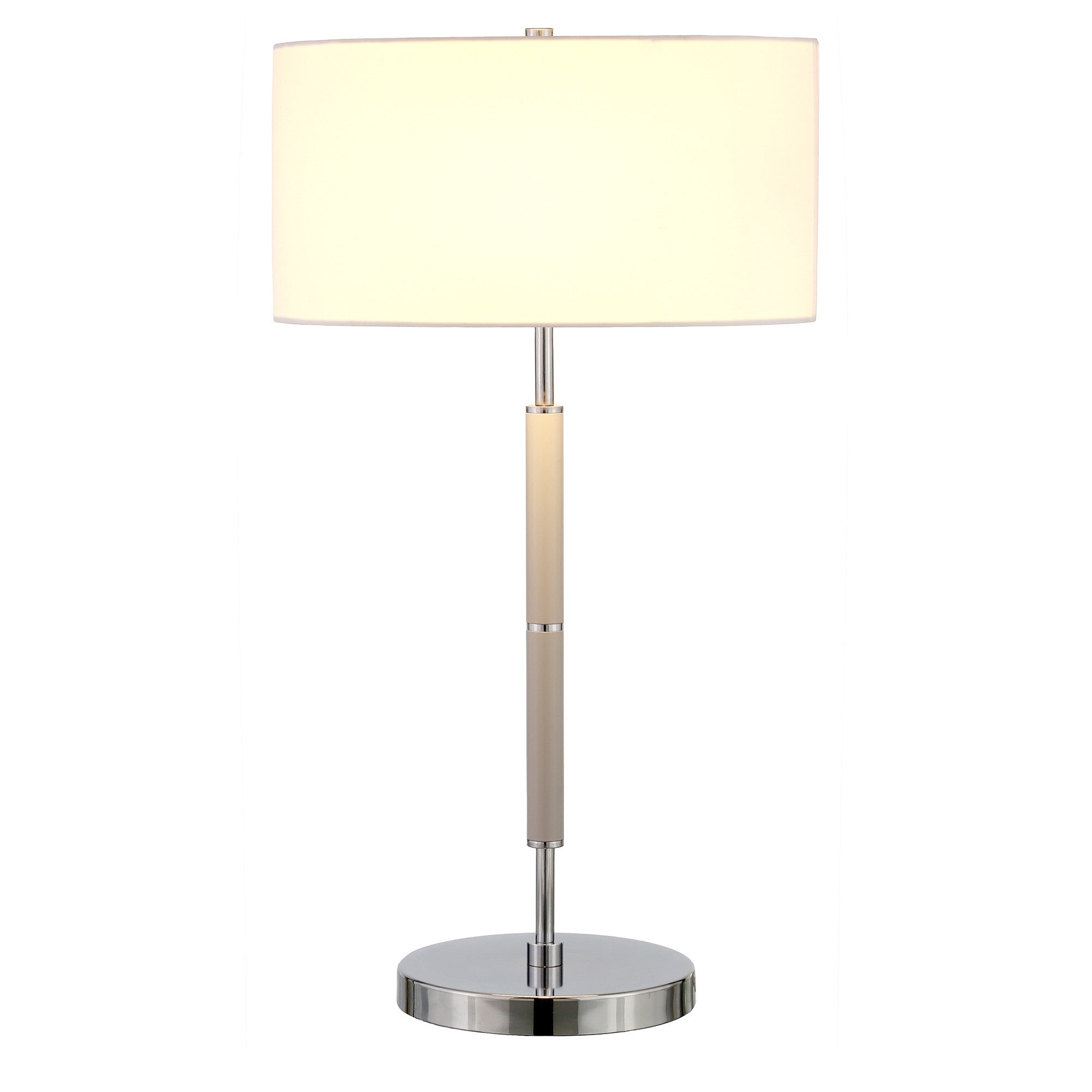 25" Gray Metal Two Light Table Lamp With White Drum Shade 