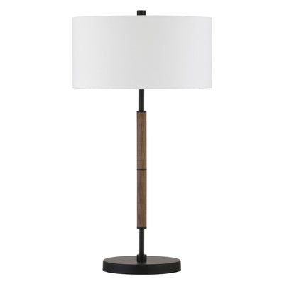25" Brown and Black Metal Two Light Table Lamp With White Drum Shade 