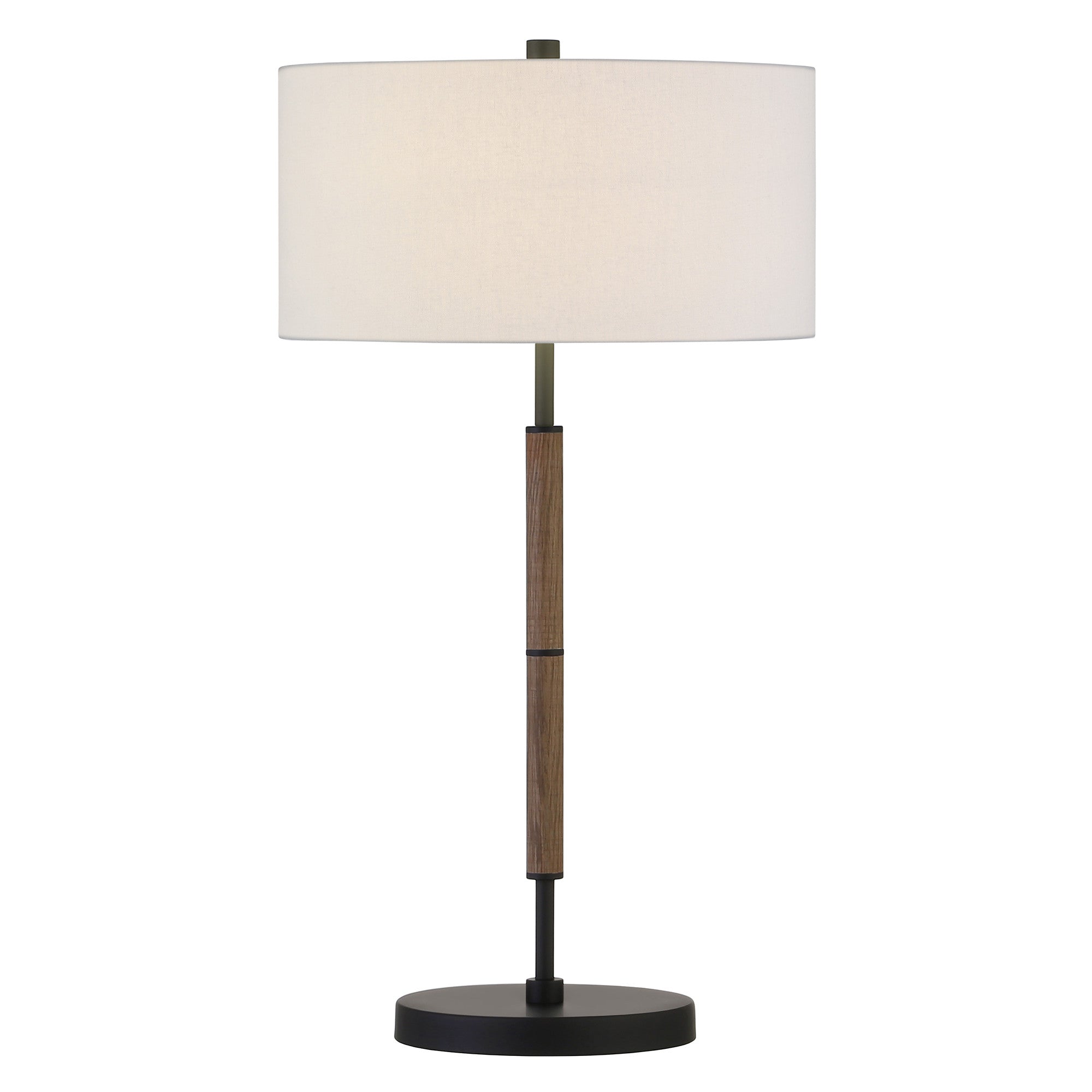 25" Brown and Black Metal Two Light Table Lamp With White Drum Shade 