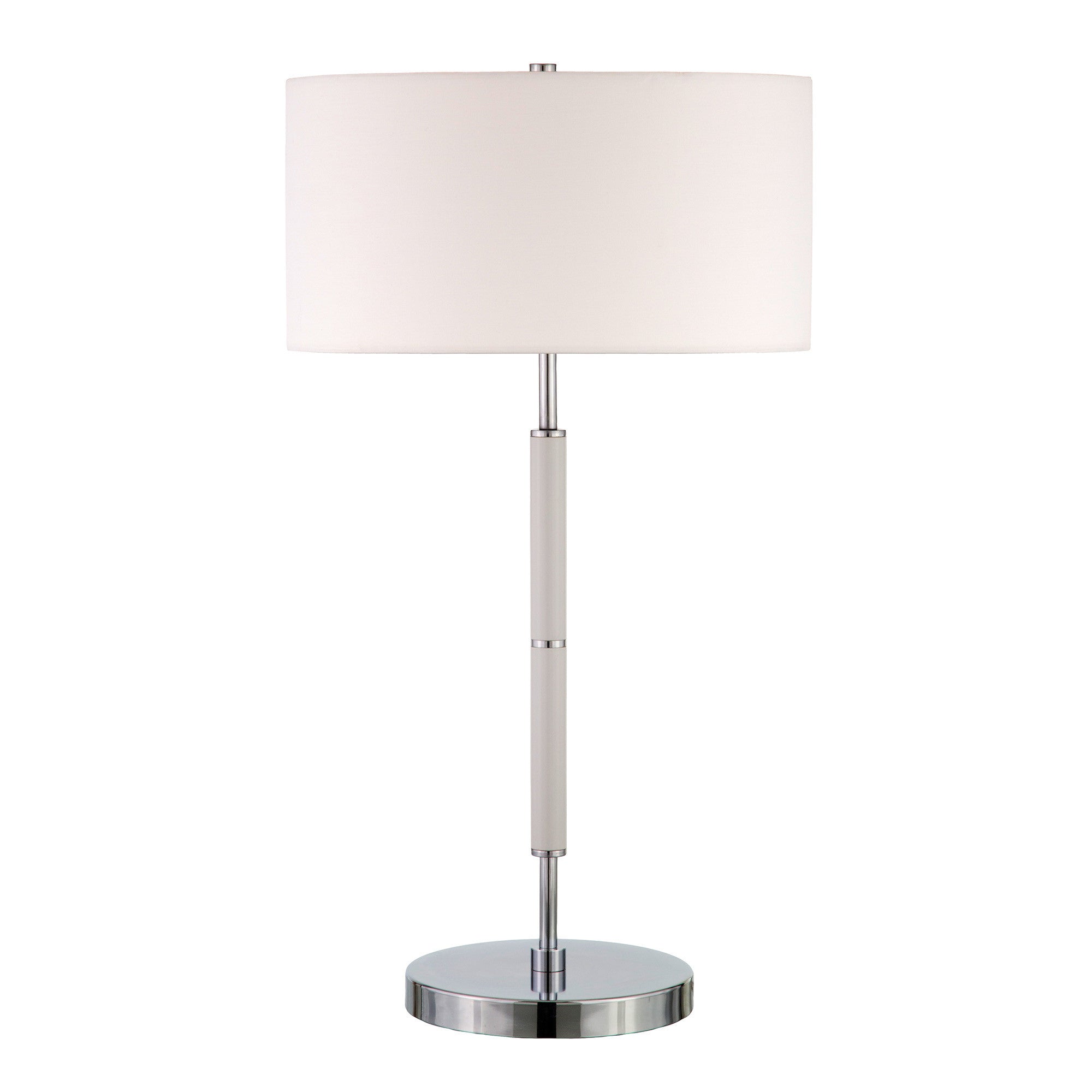 25" White and Silver Metal Two Light Table Lamp With White Drum Shade 