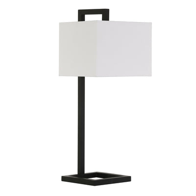 26" Black Metal Arched Table Lamp With White Square Shade 