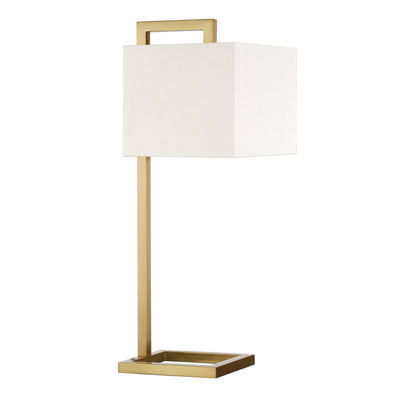 26" Gold Metal Arched Table Lamp With White Square Shade 