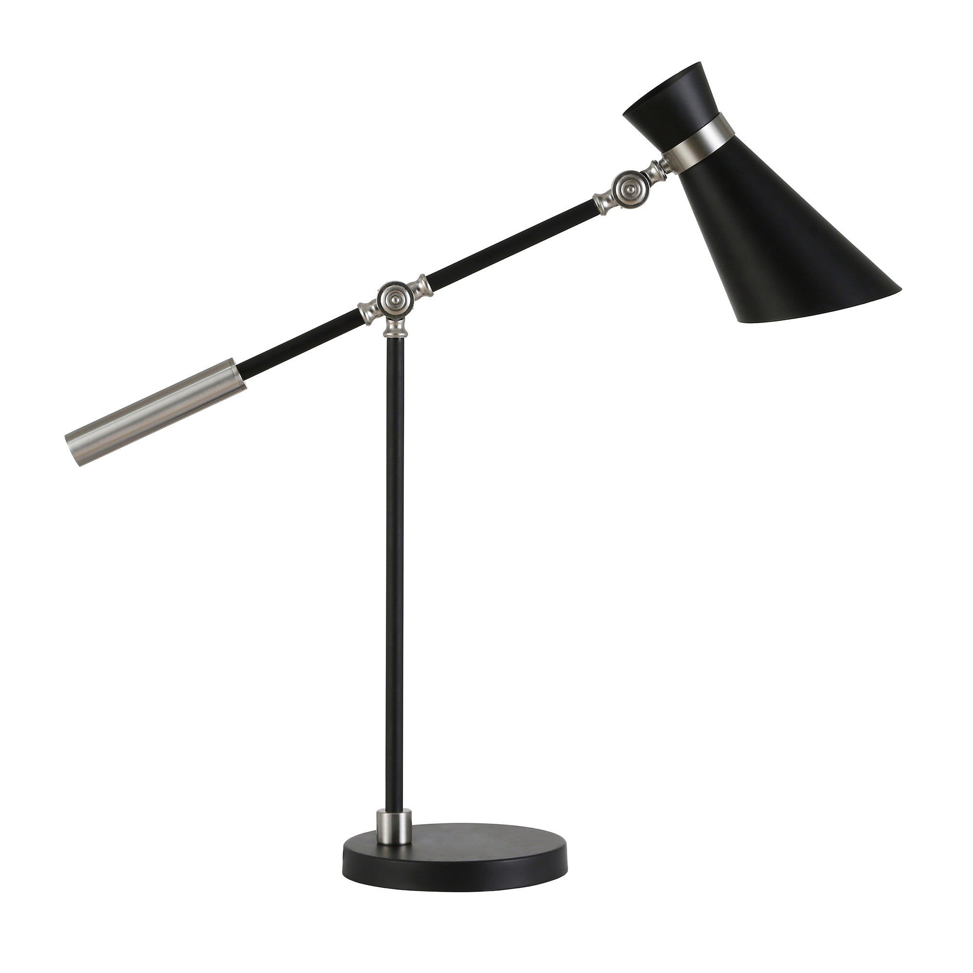 30" Black and Silver Metal Desk Table Lamp With Black Cone Shade