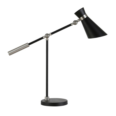30" Black and Silver Metal Desk Table Lamp With Black Cone Shade 
