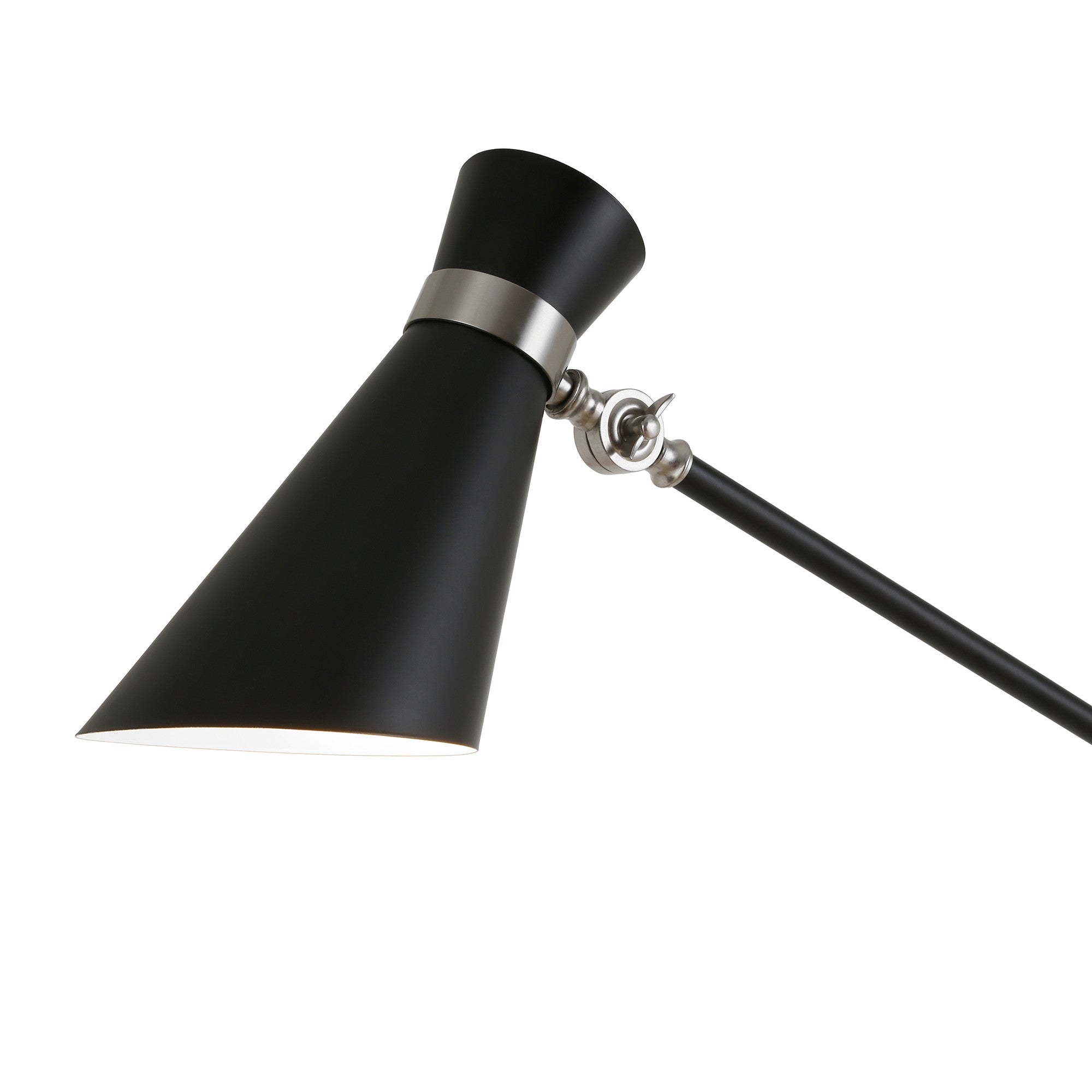 30" Black and Silver Metal Desk Table Lamp With Black Cone Shade