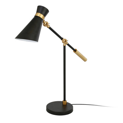 30" Black and Gold Metal Desk Table Lamp With Black Cone Shade 