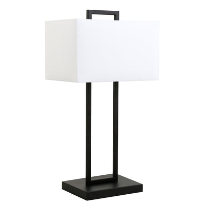 28" Black Metal Table Lamp With White Shade 