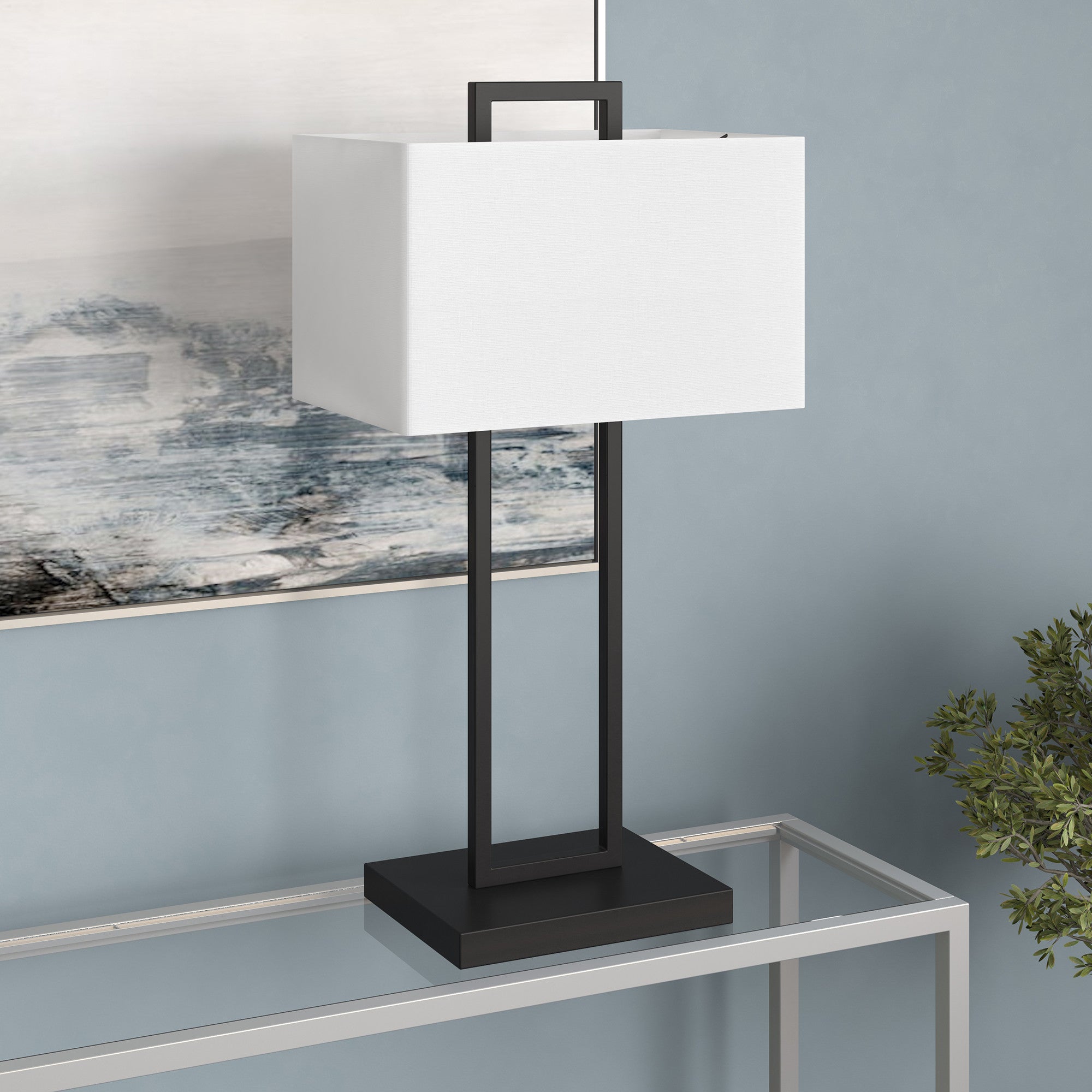 28" Black Metal Table Lamp With White Shade