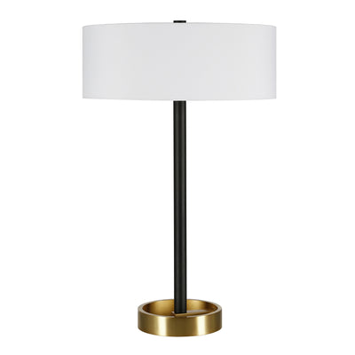 24" Black and Gold Metal Table Lamp With White Drum Shade 
