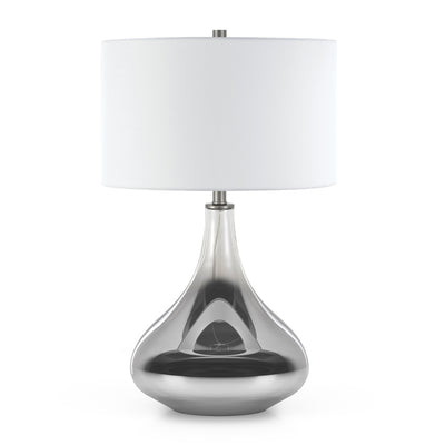 25" Nickel Glass Table Lamp With White Drum Shade 