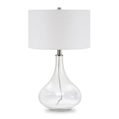 25" Clear Glass Table Lamp With White Drum Shade 