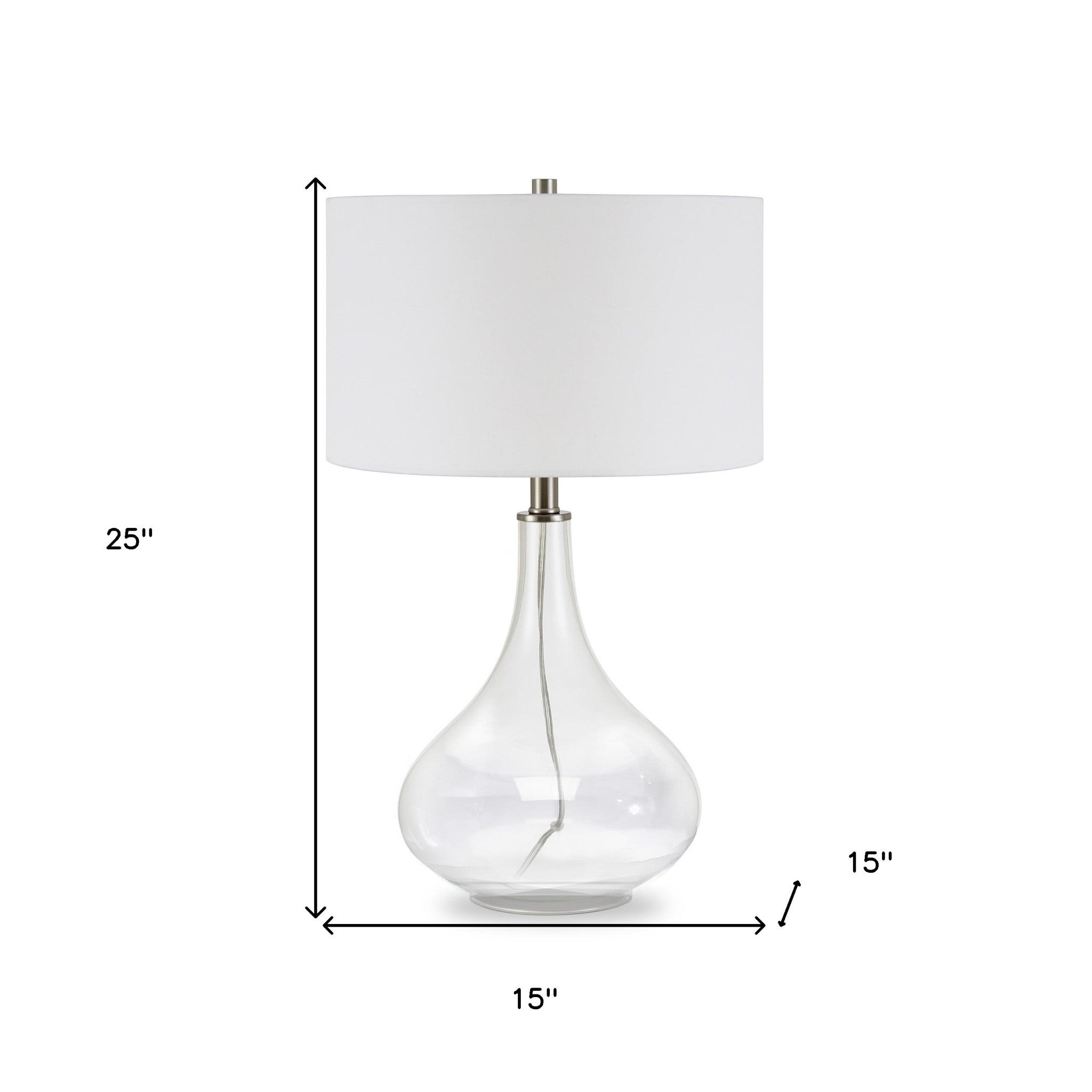 25" Clear Glass Table Lamp With White Drum Shade