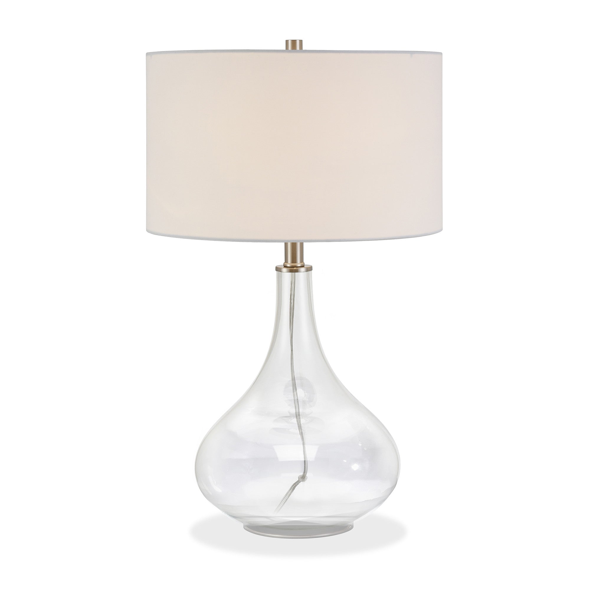 25" Clear Glass Table Lamp With White Drum Shade